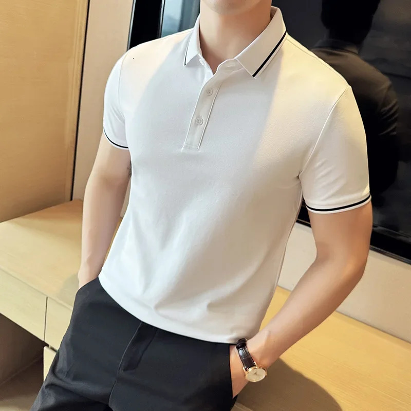 Men Polo Shirt British Style Summer Thin Solid Color Casual Slim Fit Short Sleeved T-shirt Fashion streetwear Men Clothing 250716