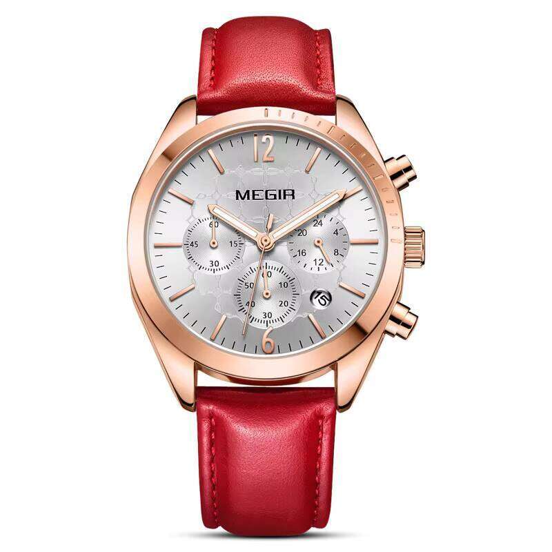 DHGadges MEGIR 2115 Elegance Womens Quartz Watch Genuine Leather Strap Waterproof Chronograph Luminous Chinese Style Wrist Watch