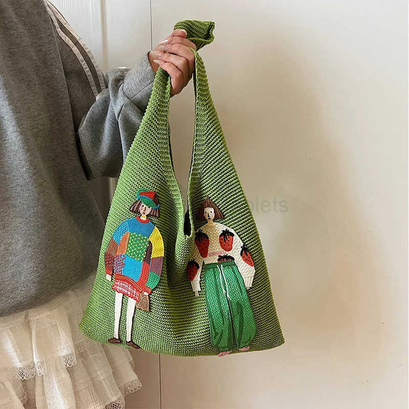 2025 New Fashion Korean Womens Woven One-shoulder Underarm Bag Large Capacity Commuter Beach Bag Hand-held Net Bag Womens Bag M250716