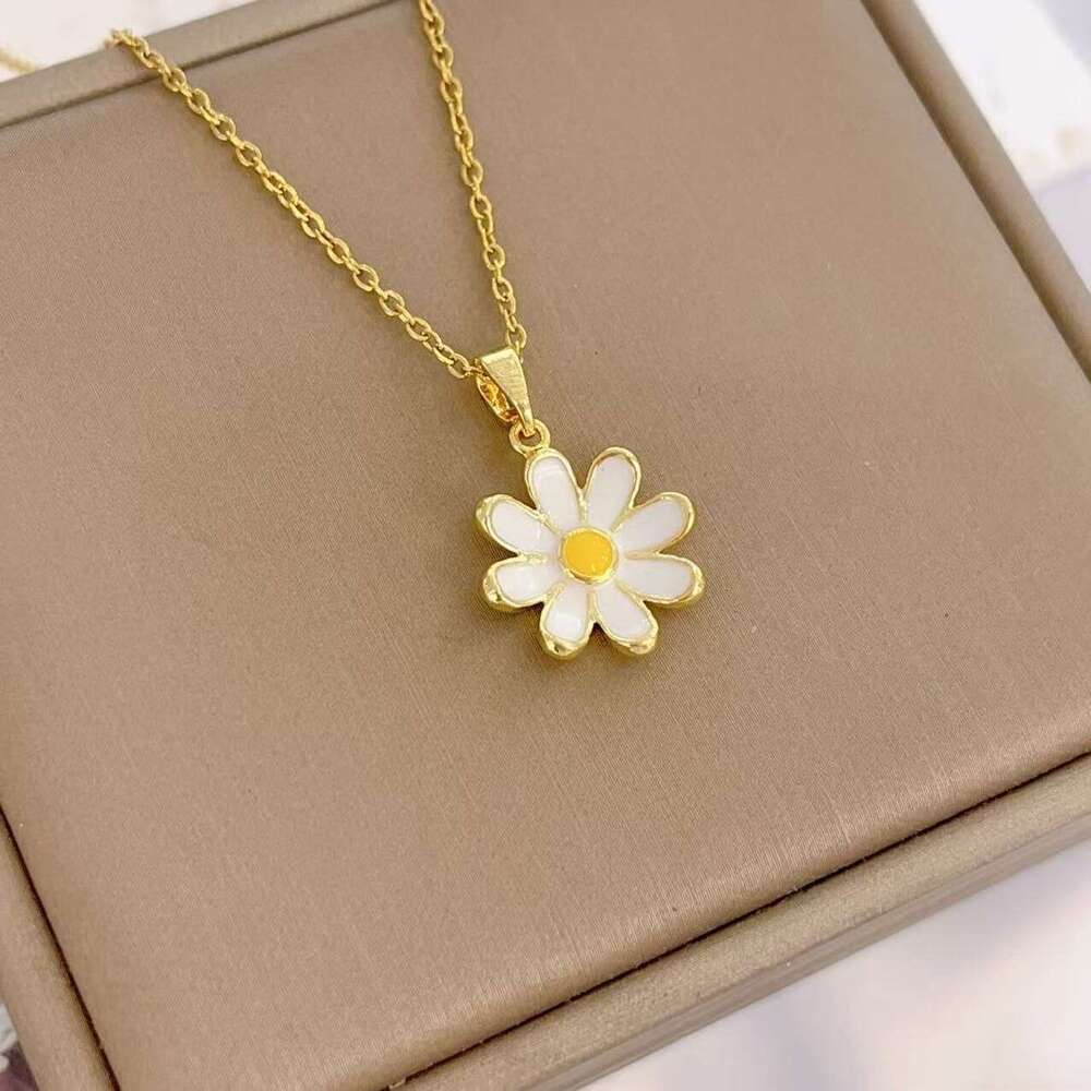 Accessories Simple White Oil Drop Flower Necklace Fashion Japanese And Korean Small Daisy Single Layer Collarbone Chain For Women Ea4