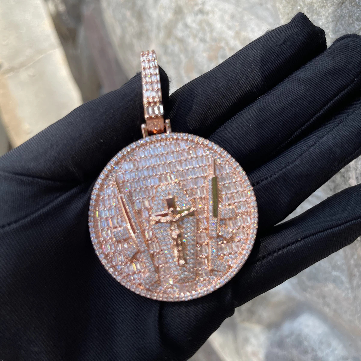 Iced Out Jewelry 3D Design Angel Moissanite Solid Circle Pendant 2.5 inches 925 Hip Hop Rapper Moissanite Pendant