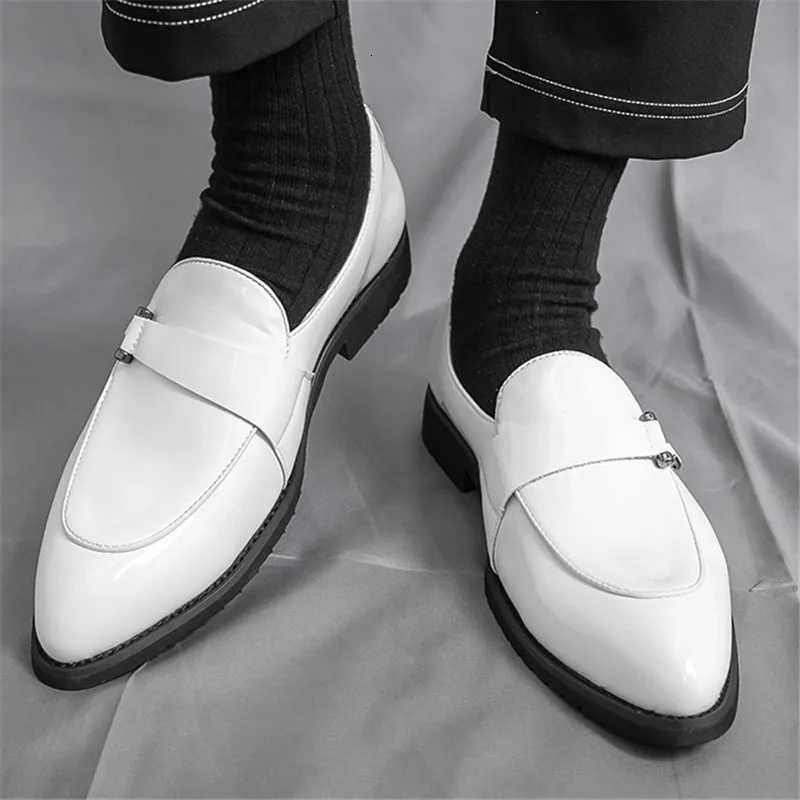 New Mens White Patent Leather Casual Shoes Luxury Designer Male Formal Wedding Dress Monk Strap Loafers Homecoming Footwear Y250715