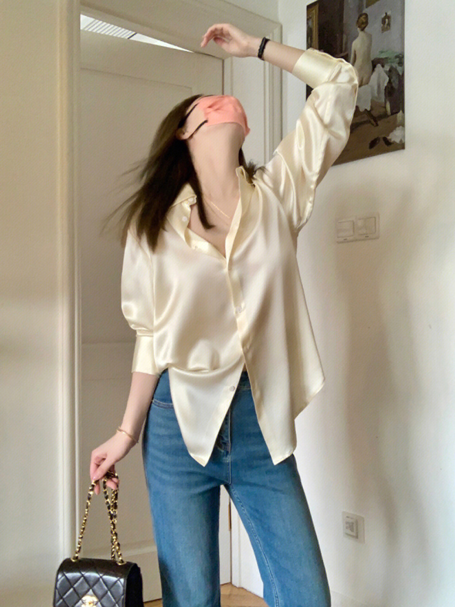 2025 autumn new French satin silk long sleeved casual solid color shirt high-end women's shirt