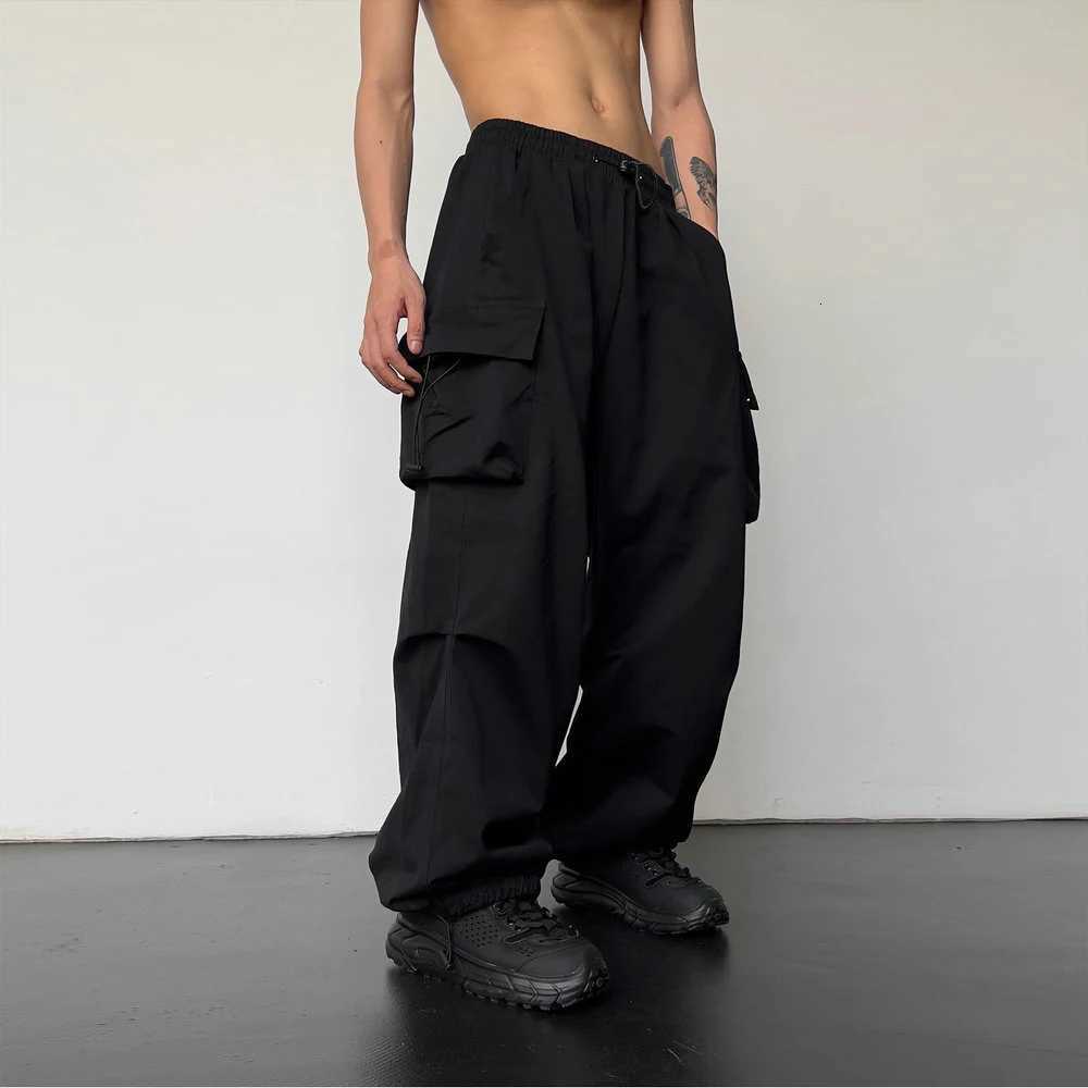 Spring Summer Fashion Casual Pants For Men Streetwear Solid Color Cargo Pants Elastic Waist Wide Leg Mens Joggers y250716