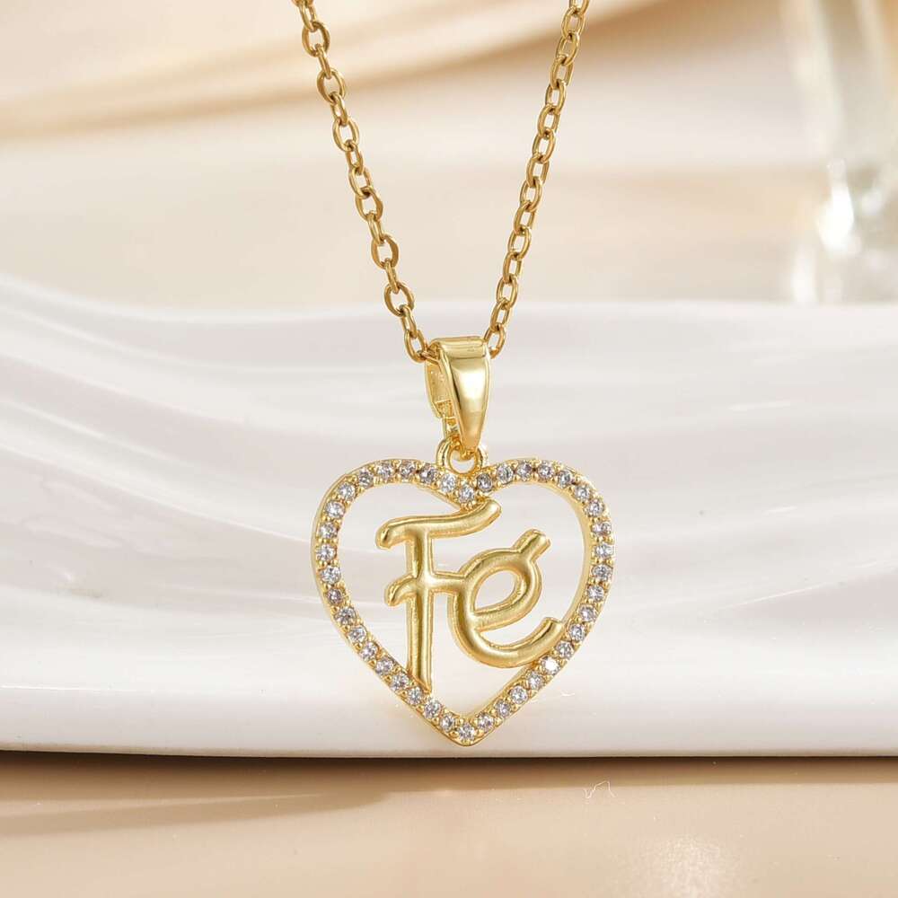 New FE Letter Micro Inlaid Oil Drop Copper Plated Real Gold Pendant Titanium Steel High-End Non-Fading Collarbone Chain E37