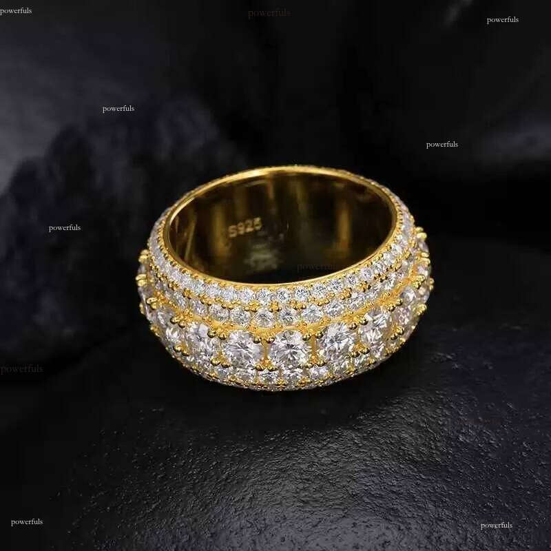 Hip Hop Iced Out Sier Pass Dia Tester 5 Rows VVS Moissanite GRA Rapper Dazzling Sparkly Eternity Band Ring For Men