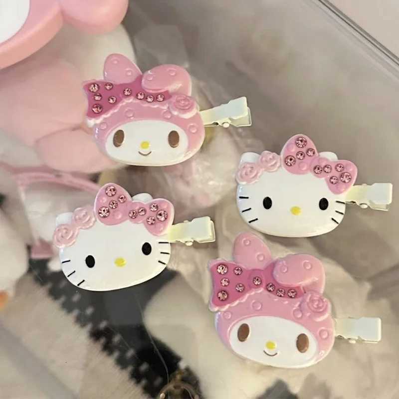 Sanrio 1 Pair Sanrio Hello Kitty Hair Clips Shiny Pink Crystal My Melody Women Hair Accessories Sweet Girls Headband Bangs Clip Gift w250716