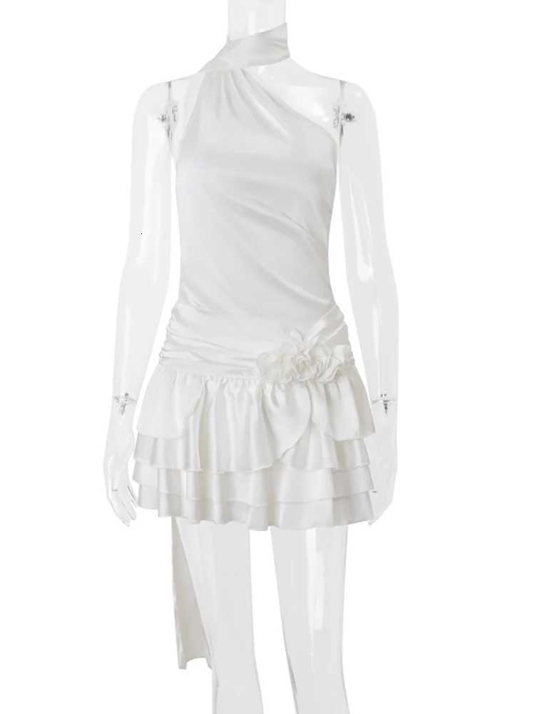 Fantoye Satin Sexy Backless 3D Flowers Women Dress White Halter A-line Dress Female Spring Slim Elegant Party Clubwear Dresses R250716