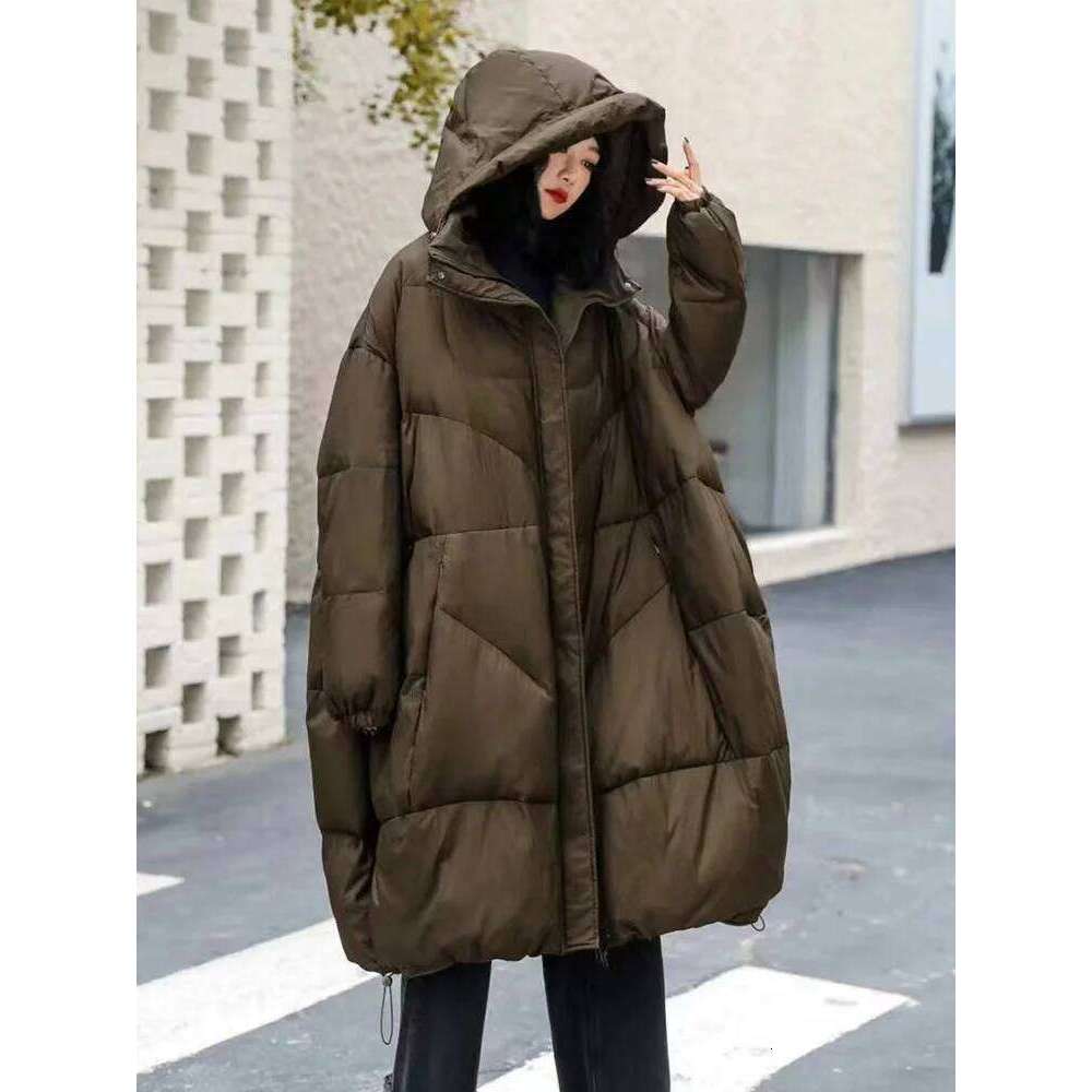 Lagabogy 2025 New Winter Women 90% White Duck Down Jacket Casual Loose Over Size Thick Outwear With Hood Female Warm Puffer Coat