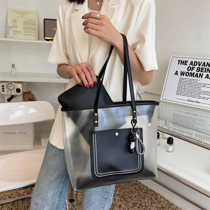 Clear Jelly Shoulder Bag For Women Commuting Zipper Large Capacity Tote Bag High-end Texture Underarm Purses Handbag
