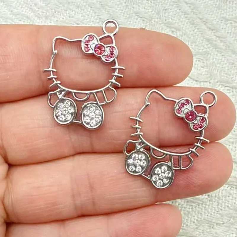 Sanrio 10Pcs Silver Plated Crystal Kitty Cat Charm Pendant for Jewelry Making Bracelet Necklace Accessories DIY Craft Findings w250716