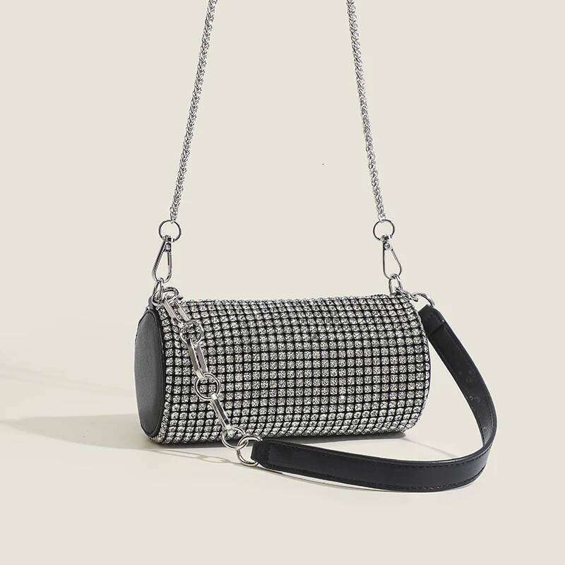 2025 New Women's Fashionable Crystal Shiny Dinner Handbag Design Banquet Horizontal Rhinestone Small Armpit Ba