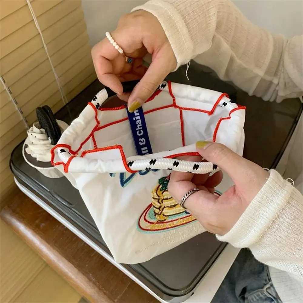 Versatile Printed Ball Chain Embroidery Canvas Bag Japanese Makeup Bag Mini Handbag Shopping Bag Nylon Storage Bag Girls