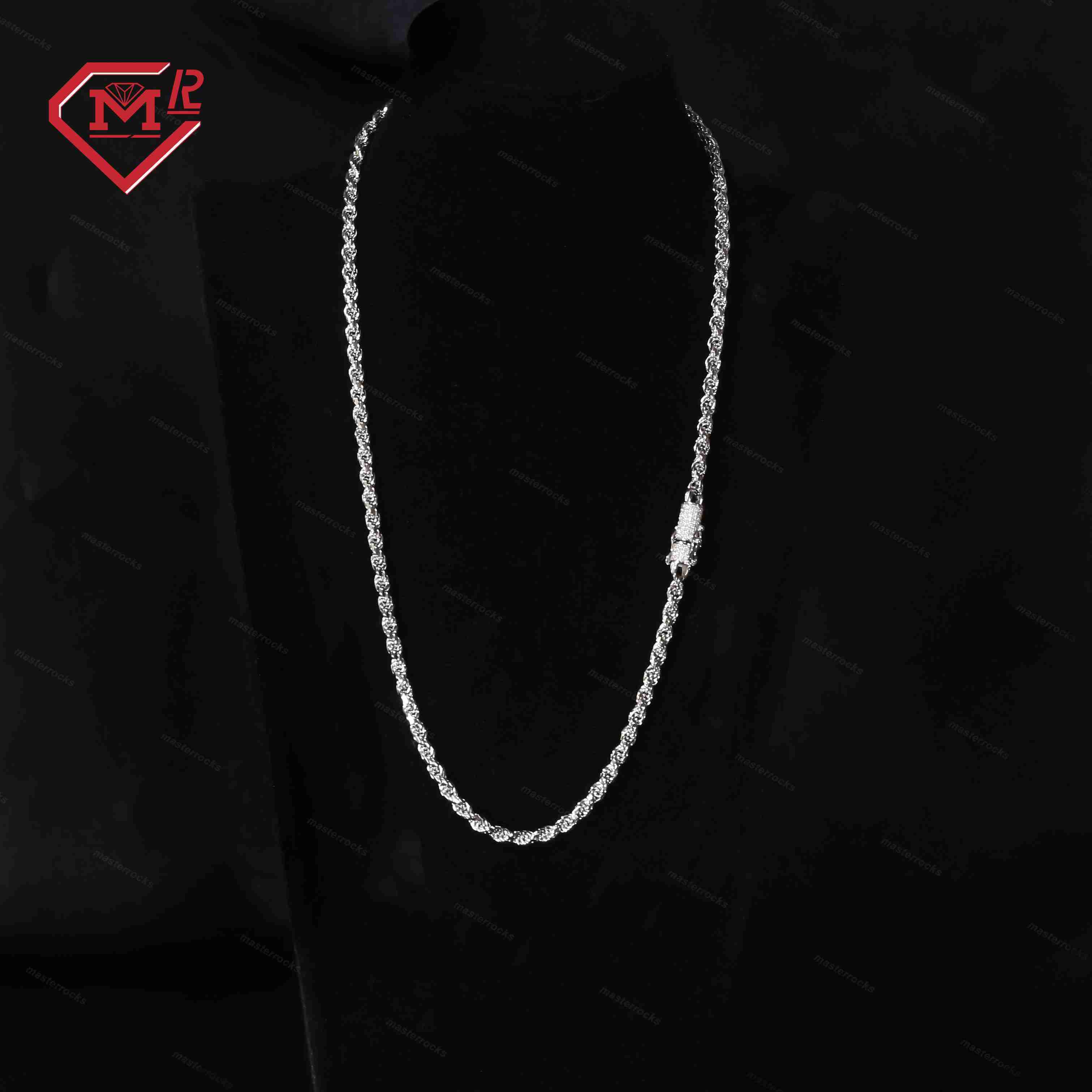 Custom 4mm 5mm Silver Rope Chain 925 for Men Hip Hop Iced Out Moissanite Clasp Moissanite Rope Chain