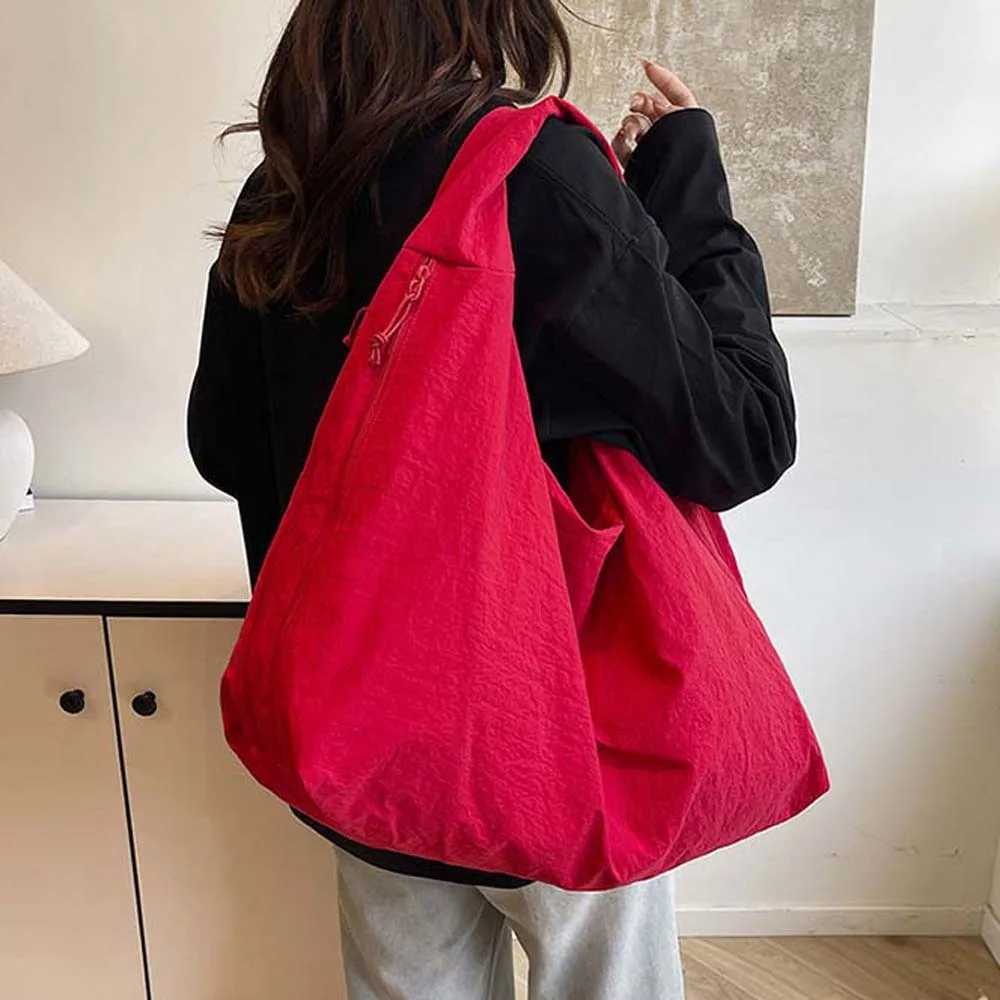 Casual Nylon Shoulder Bag Multi-Pocket Japanese Style Large Capacity Tote Bag Soft Double Zipper Design Storage Pouch School