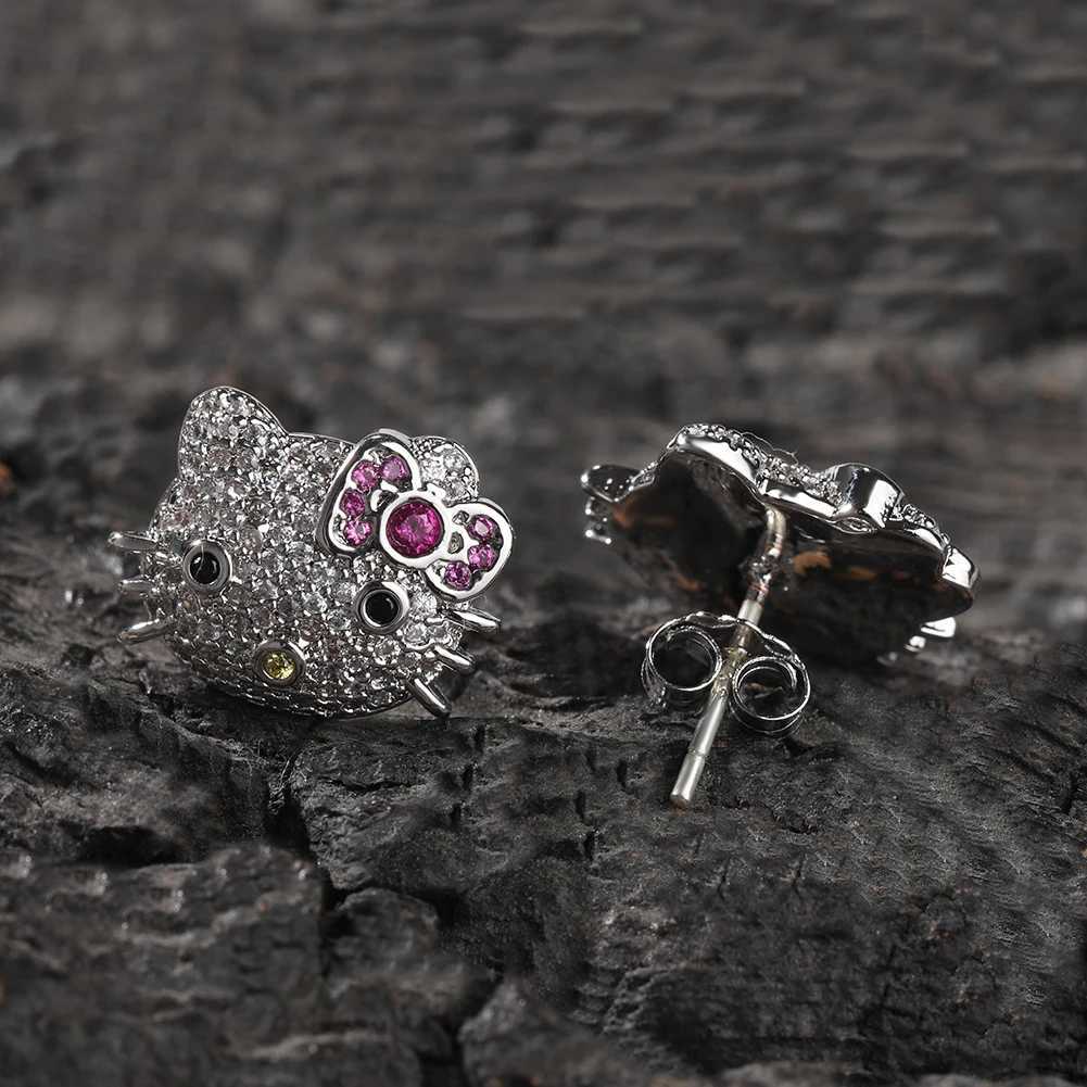 Sanrio THE BLING KING Kawaii Cat Earrings for Women Full Iced Out Cubic Zirconia Bling Stud Earring Fashion Hip Hop Jewelry w250716