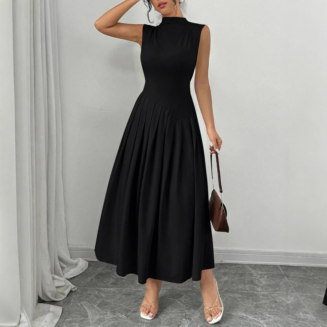 2025 European and American Foreign Trade Cross-Border Women's Fashion Elegant Commuting Sexy Solid Color Slim Sleeveless Dress Long