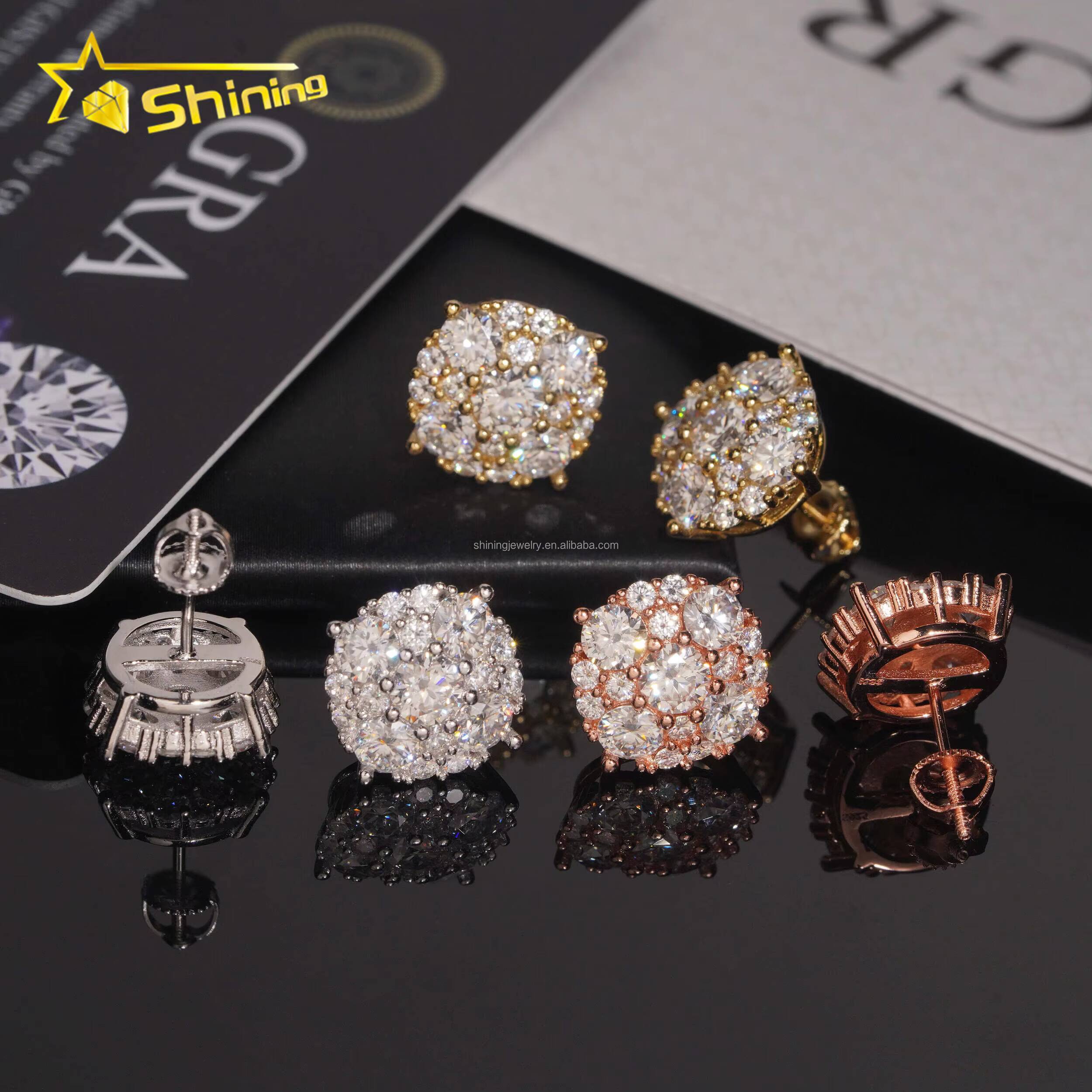 Luxury Fire Hot Selling Fire Moissanite Stud Earrings GRA Certified 925 Sterling Silver Unisex Jewelry 925 Round Stud Earrings