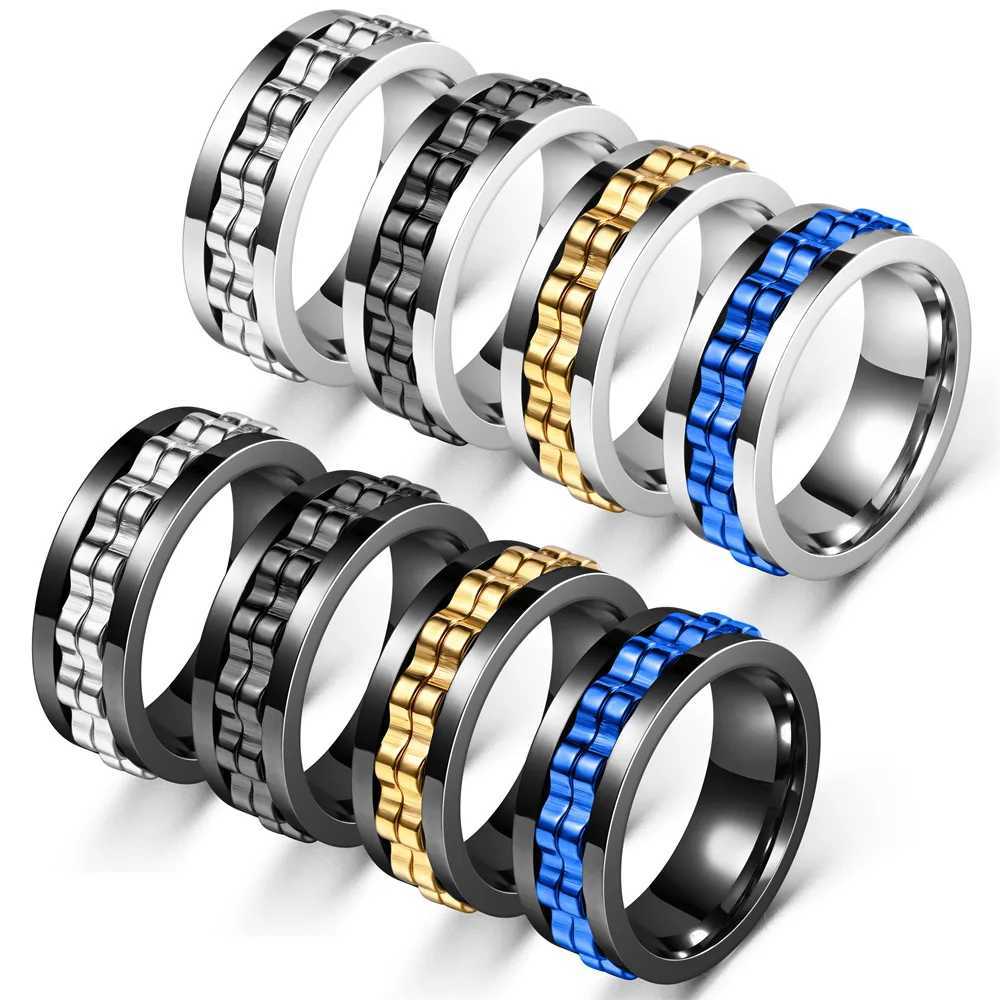 Anti Stress Stainless Steel Ring For Men Gear Chain Rotating Anxiety Relief Spinning Fidget Rings Punk Jewelry Size 6-13 S250716
