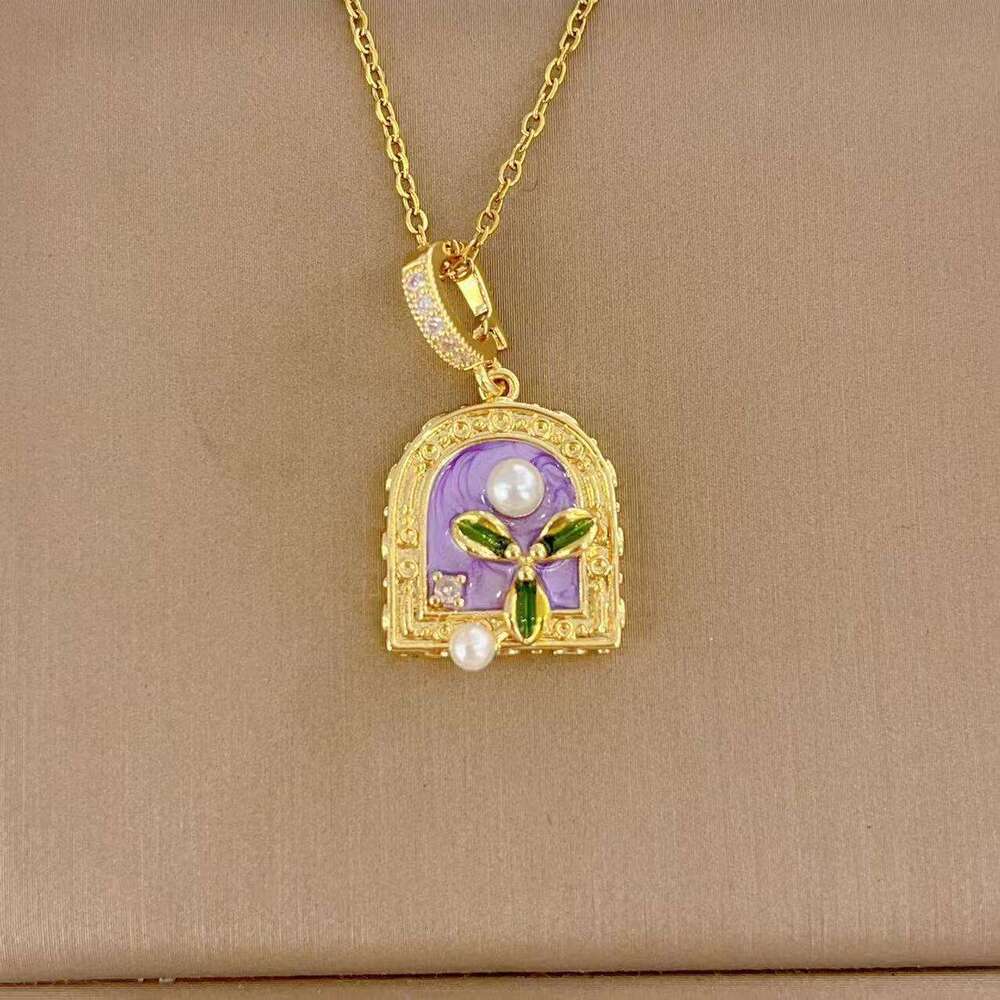 Pendant Natural Freshwater Pearl Exquisite Drop Rose Flower Oil Painting Style Monet Garden Necklace 26D
