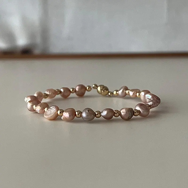 5-6mm Natural Baroque Pearl Bracelet Vintage Fashion Purple White Pink 14-21cm Size 5-6mm 250712