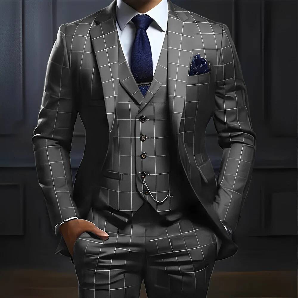 Plaid Men's Suit 3 Piece Formal Business Work Clothes Party Groom Wedding Tuxedo Custom Color Xs-5Xl Suit Men