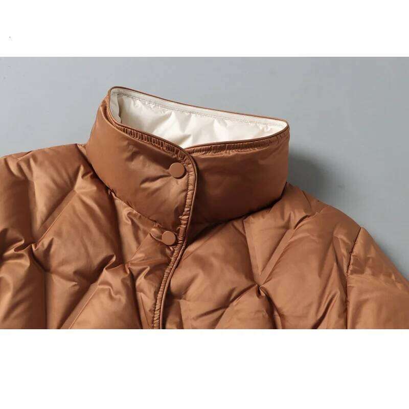 Lagabogy 2025 New Autumn Winter Women Ultralight White Duck Down Long Jacket Female Single-Breasted Double Sided Puffer Coat MDNG