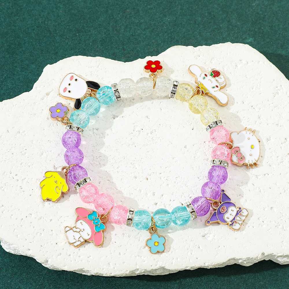 Sanrio Charms Beaded Bracelet Cartoon Kuromi Melody Cinnamon Hello Kitty Girls Bracelet Decorative Holiday Gifts w250716