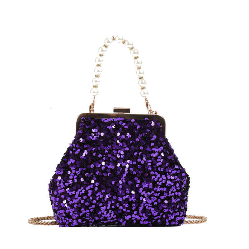 2025 New Fashion Sequin Shoulder for Women, Small Chanel Style Pearl Handbag, Crossbody Chain Shell Bag