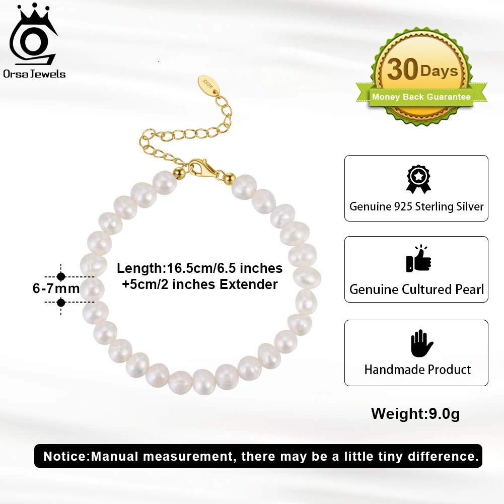 ORSA JEWELS 925 Sterling Silver Bracelet with 14k Gold Rice Natural Freshwater Pearl Chain Bracelet for Women Jewelry GPB10 250712