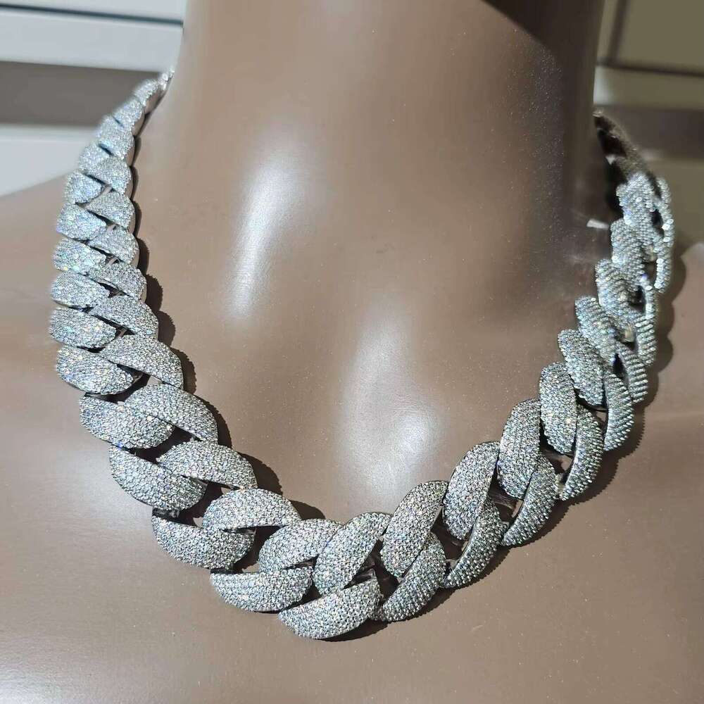 Top jewelry necklaceDesigner necklaceHip-Hop Iced Out White VVS Sterling Silver26 Cubic Zirconia Four row drillCuban Chain Necklace for Men