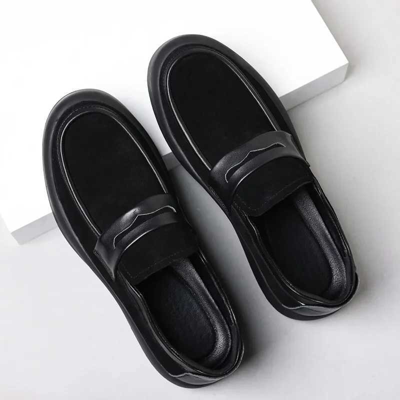 Fashion Mens Casual Shoes Genuine Leather Thick Sole Mens Classic Penny Loafers Moccasins Mens Outdoor Flats W250716