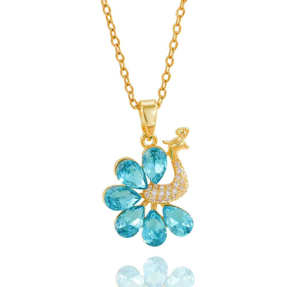 New Design Blue Crystal Pea Pendant Titanium Steel Necklace Female Copper Gold Plated Micro Inlaid Zirconia Jewelry 26A
