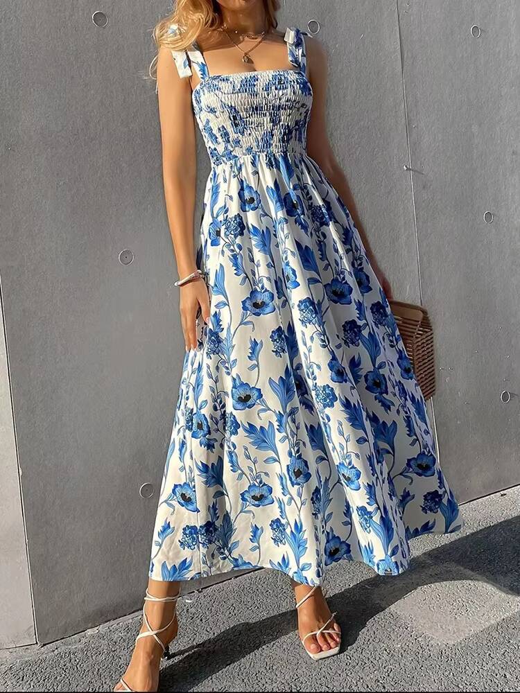 Sexy Floral Long Dress Women Fashion Backless Sleeveless Bandage Beach Sundress Casual Green Summer Ladies New In Dresses dongdumaoyi