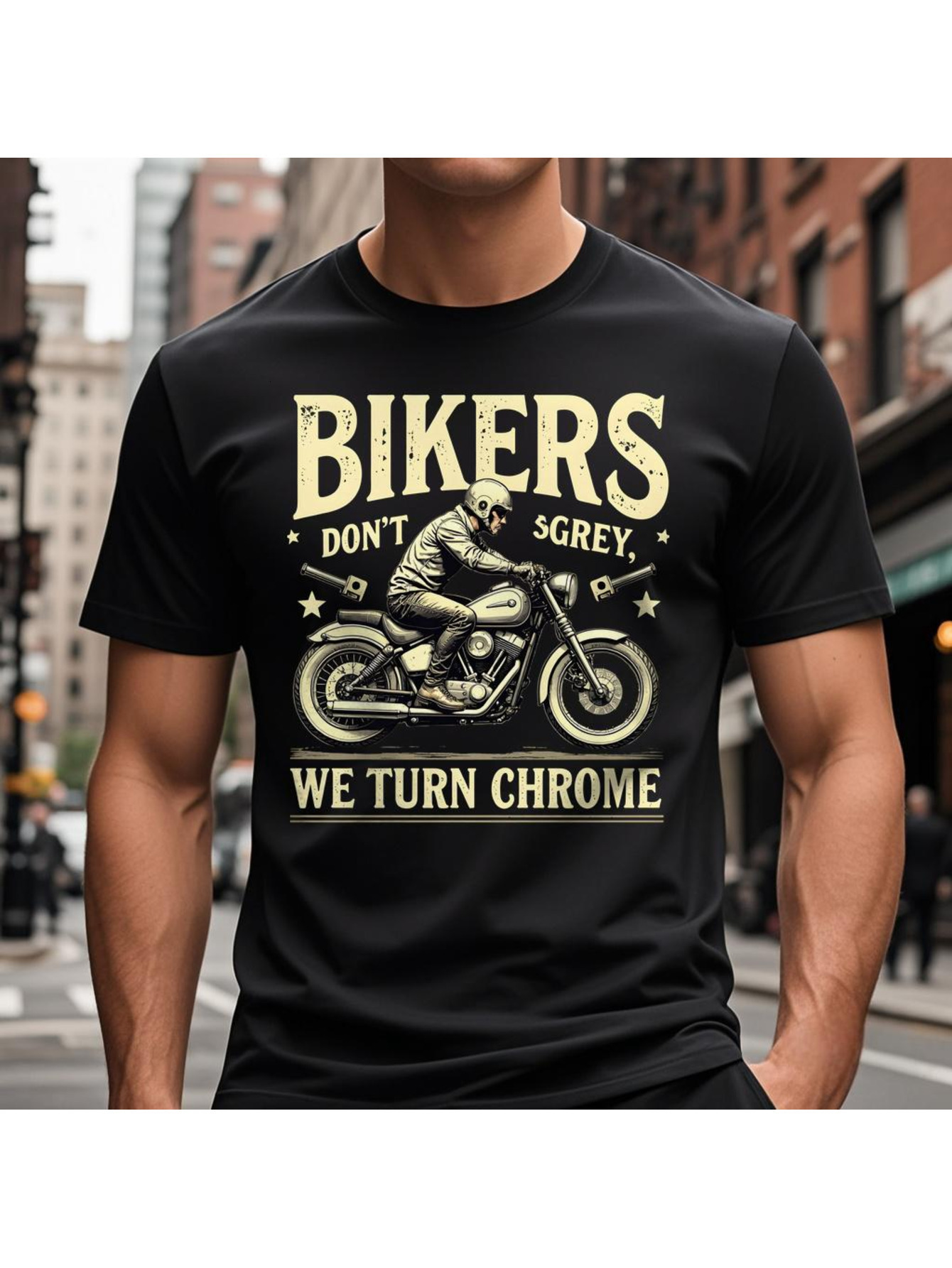 VogueEpoch S-3XL Short sleeve Men T Shirts White text Cotton 180g Adult black Round collar motorcycle Wed 3f