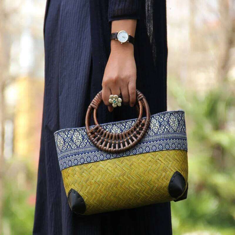 Retro Japanese handmade bamboo mini female bag literary youth storage woven rattan handbag
