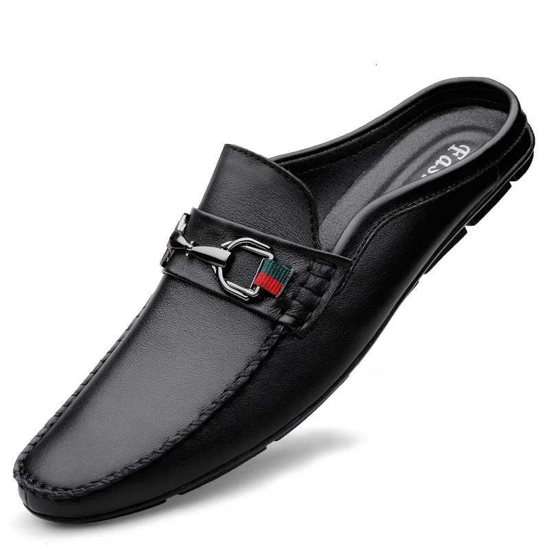 Mens Summer Fashion First Layer Cowhide Casual Mules Male Breathable Comfy Trendy Half Loafers Leisure Genuine Leather Sandals W250716