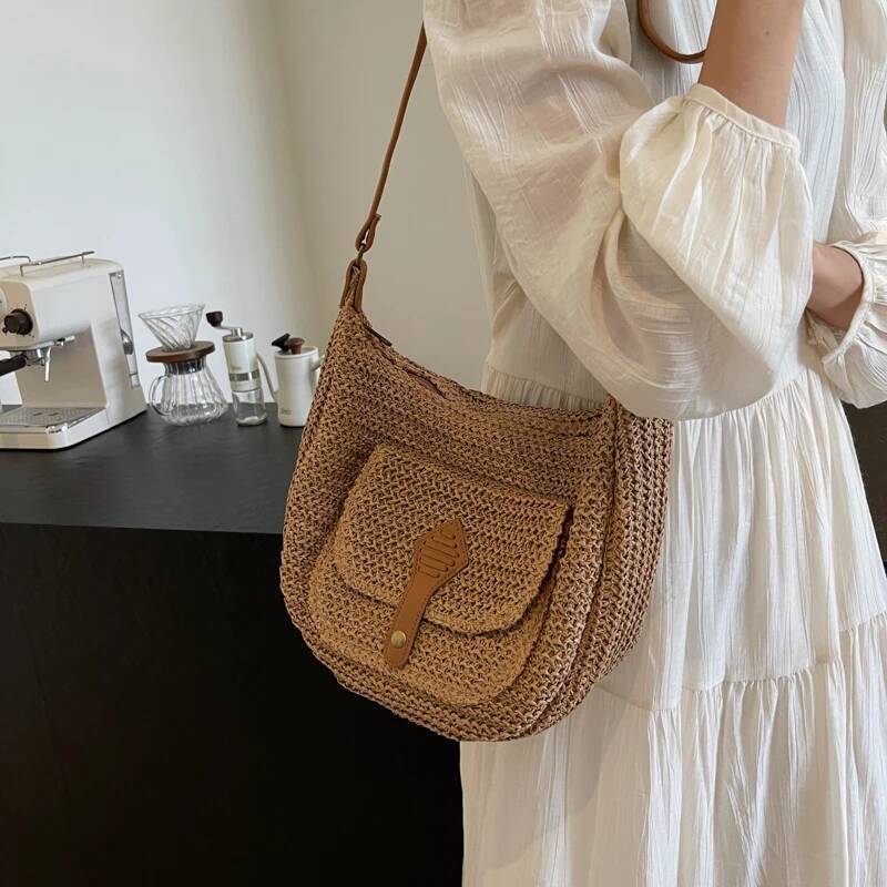 Leisure High-Capacity Seaside Beach Vacation Grass For Women's 2024 New Versatile Crossbody Woven Shoulder Bag