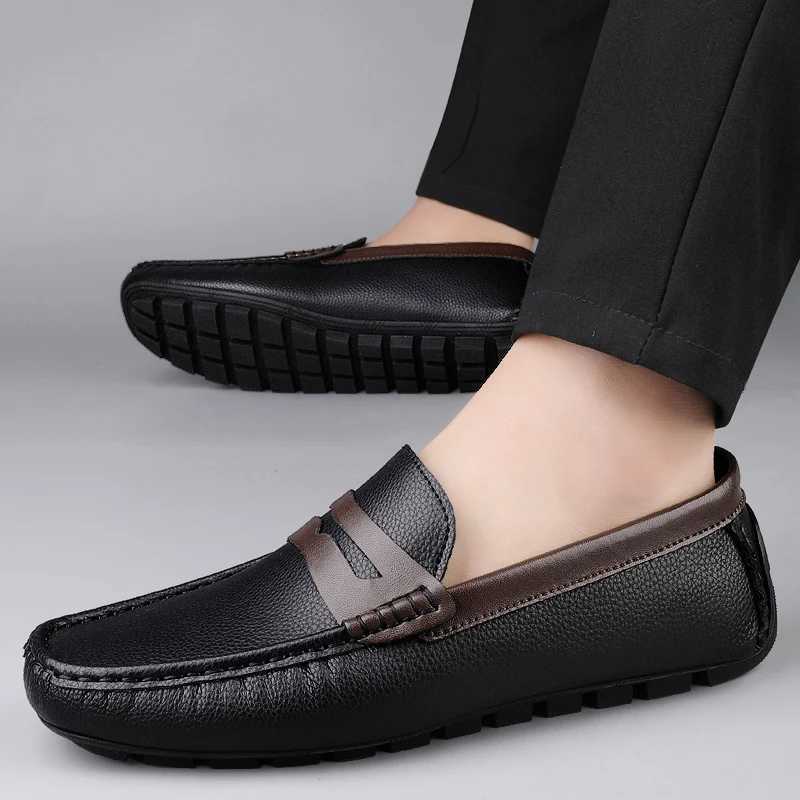 Brand Men Handmade Leather Non-slip Casual Driving Flats Slip-on Shoes Comfy Moccasins Gentleman Business Office Loafers Shoes W250716