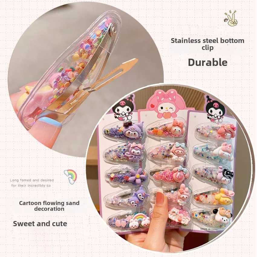 Sanlio Childrens New Style Flowing Sand Clip Cute Hair Clip for Students with Broken Hair BB Clip for Girls Sweet Hair Clipw250716