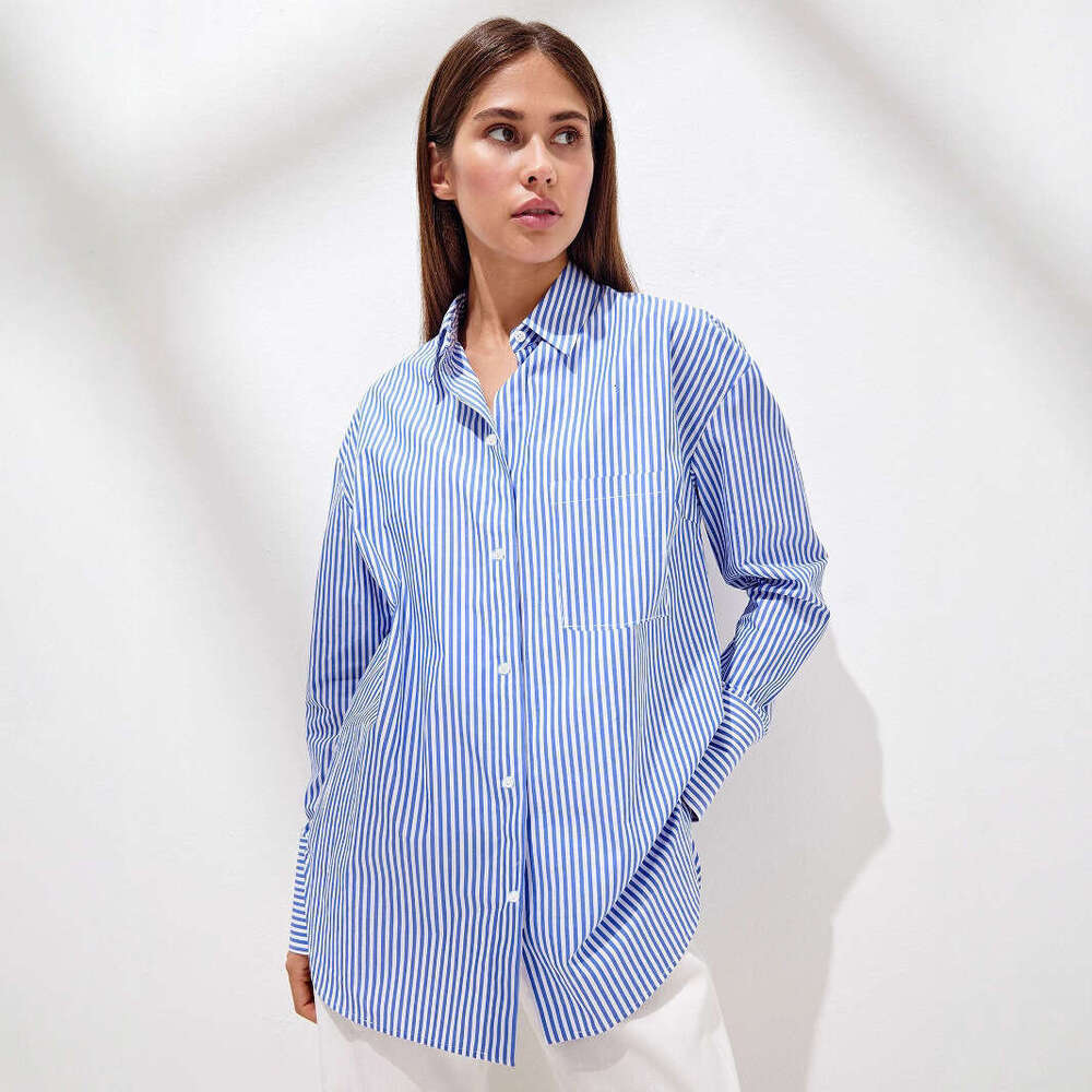 Solid Summer New Trendy Fashion Versatile Loose Polo Striped Shirt B5
