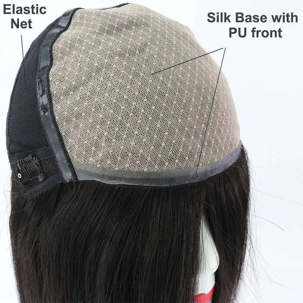 20inch Base Full Lace for Women Real Virgin European Human Hair Wig PU front Silk Top with Elastic Net Wear to go Fiber hair