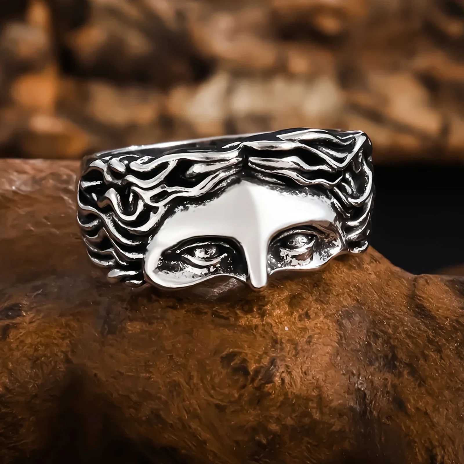 Vintage Gold Color Jesus Half Face Open Ring for Men Women Retro Religious Belief Jewelry Pure Copper Finger Rings Bands Gifts S250716