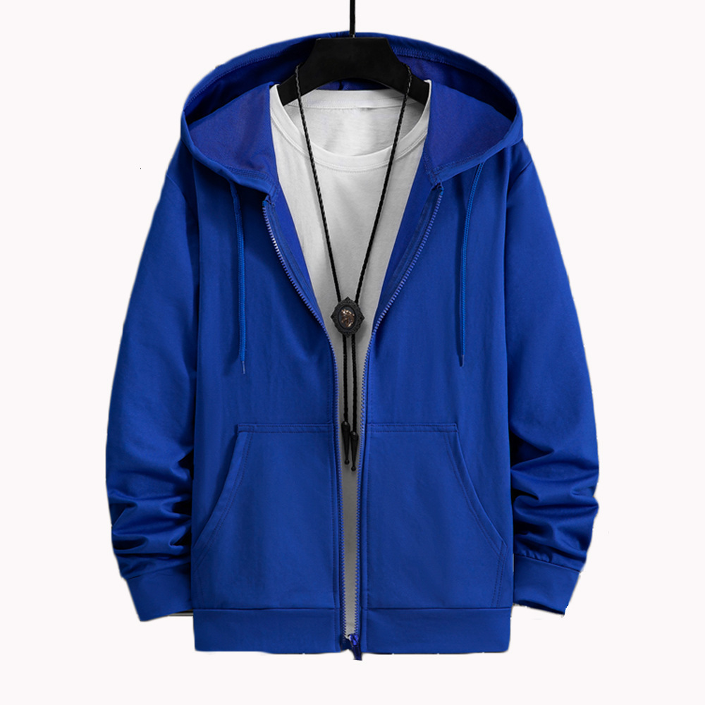 US Size Zipper Autumn Hooded Sweatshirt Men's Hoodie Cardigan Solid Color Classic Jacket