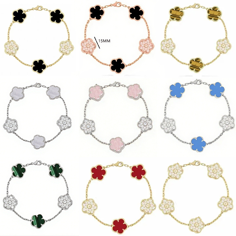 Luxury brand crystal clover bracelet classic women's five flower diamond chain bracelet stainless steel designer bracelet