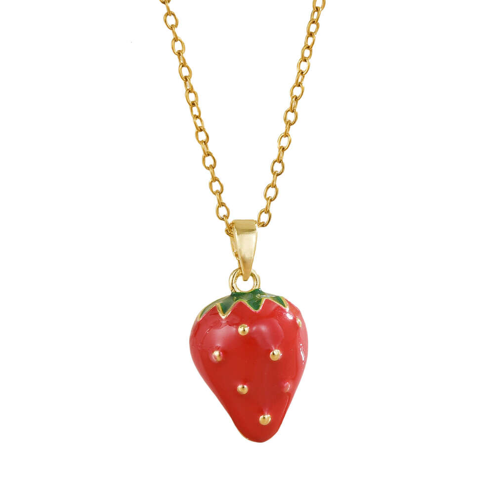 New Oil Painting Strawberry Series Titanium Steel Necklace For Women, Fresh And Sweet Fruit Design Copper Pendant Clavicle Chain Fa4