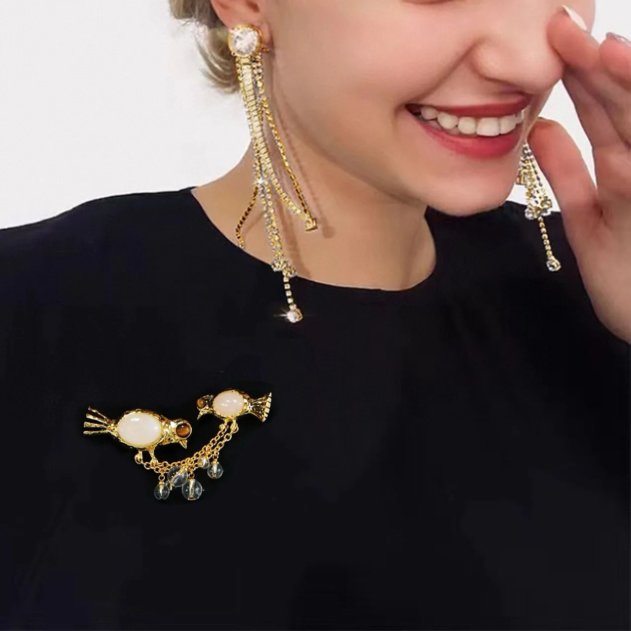 Jewelry Accessories Cute And Romantic Style Pink Crystal Double Bird Chain Brooch For Womens Parties Gifts 250712