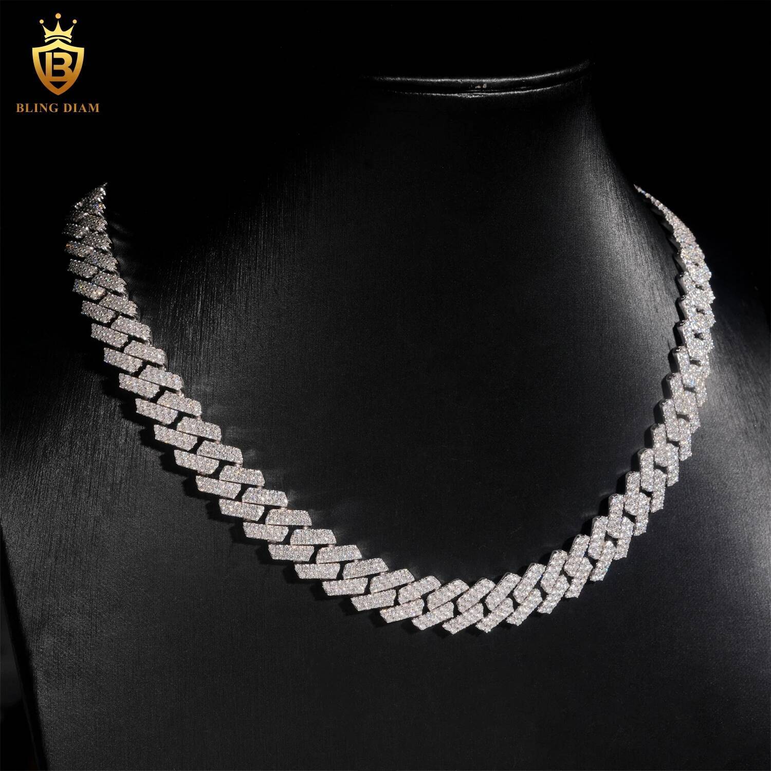 13mm Width Men Cuban Necklace Bracelet 925 Silver D Color VVS Double Row Moissanite Hip Hop Jewelry