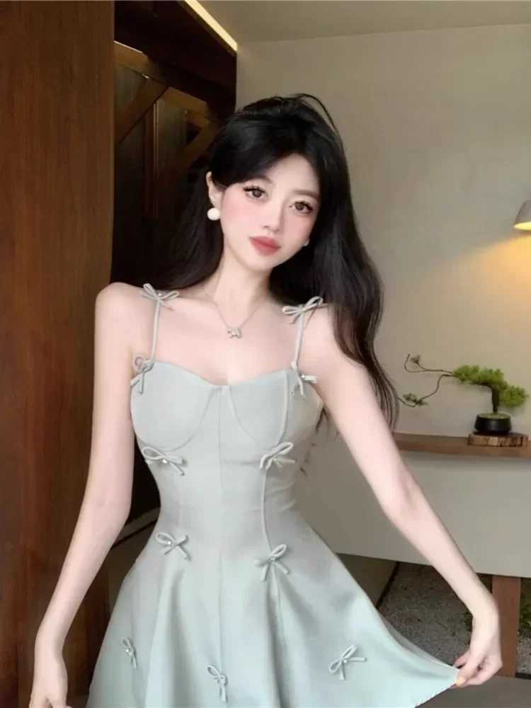 Topanoma Women Evening Dresses Bowknot Lace Up Sleeveless Slim Backless Sweet Elegant Cocktail Dress for Birthday Wedding Party R250716