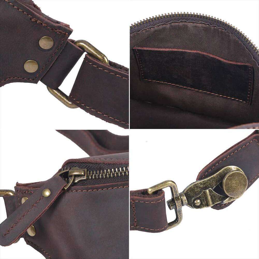 Vintage Genuine Leather Men's Chest Cross body Small Crazy Horse Cowhide Women Fashion Mobile Phone Bag